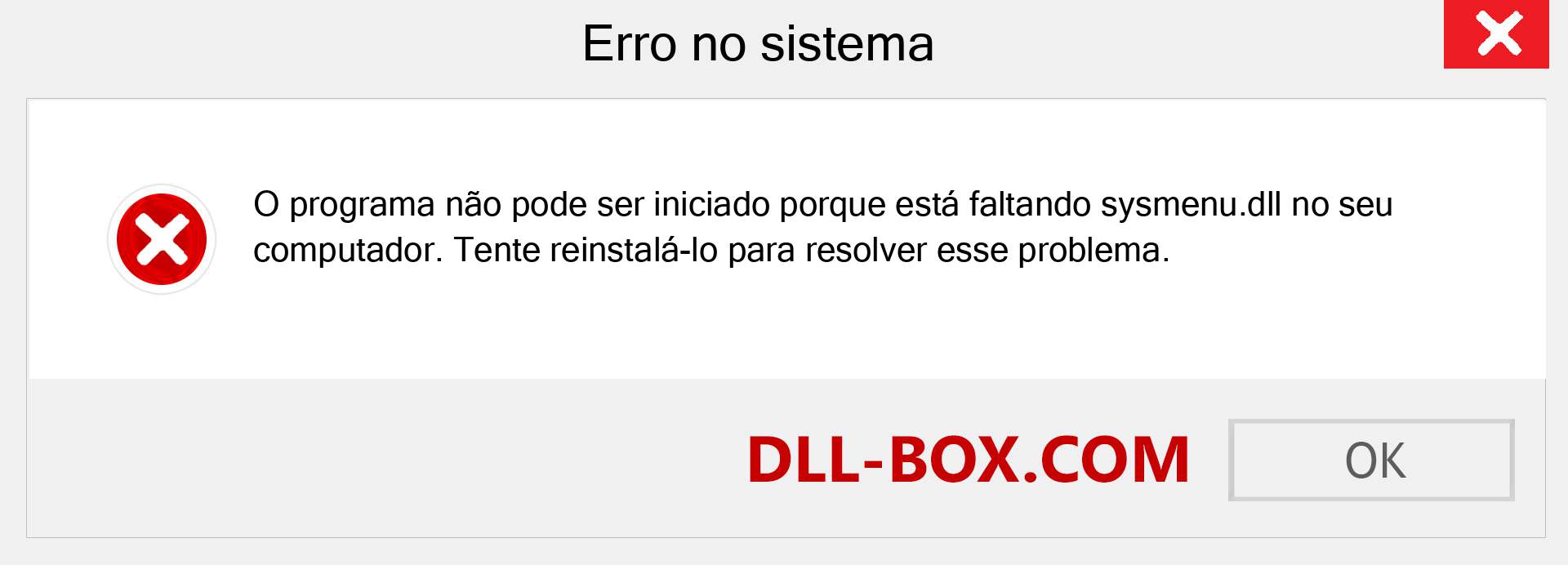 Arquivo sysmenu.dll ausente ?. Download para Windows 7, 8, 10 - Correção de erro ausente sysmenu dll no Windows, fotos, imagens